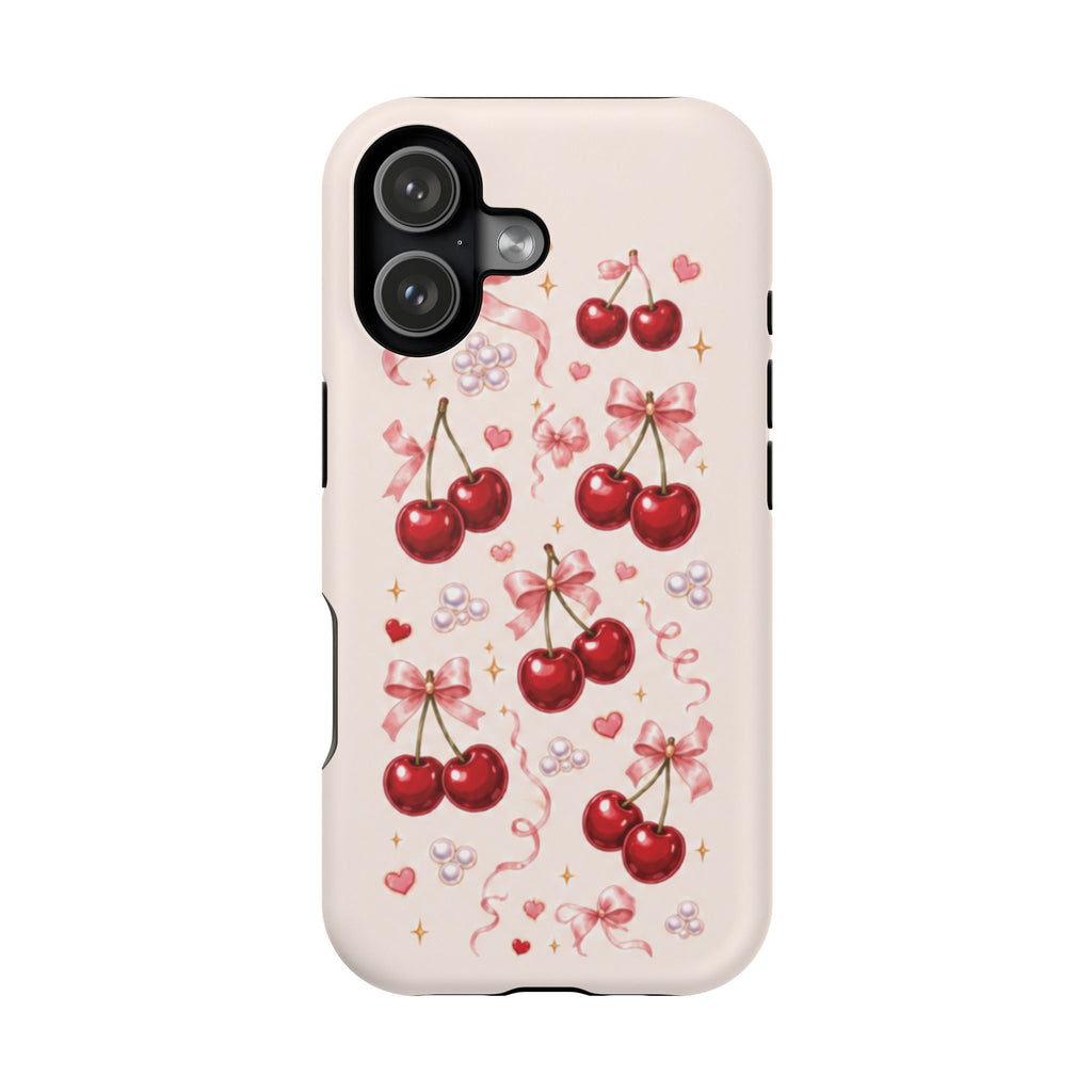 Vintage Cherry Pink Bow MagSafe iPhone Case
