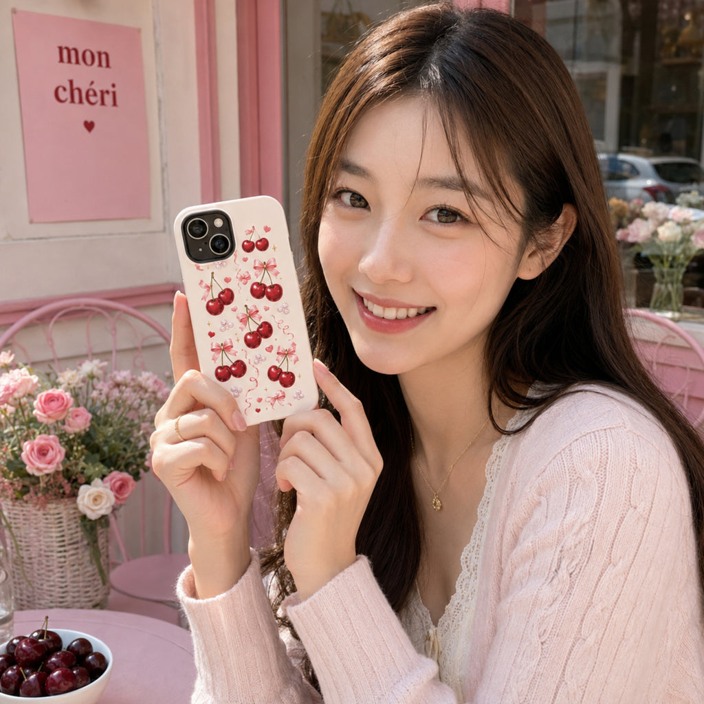 Vintage Cherry Pink Bow Tough iPhone Case