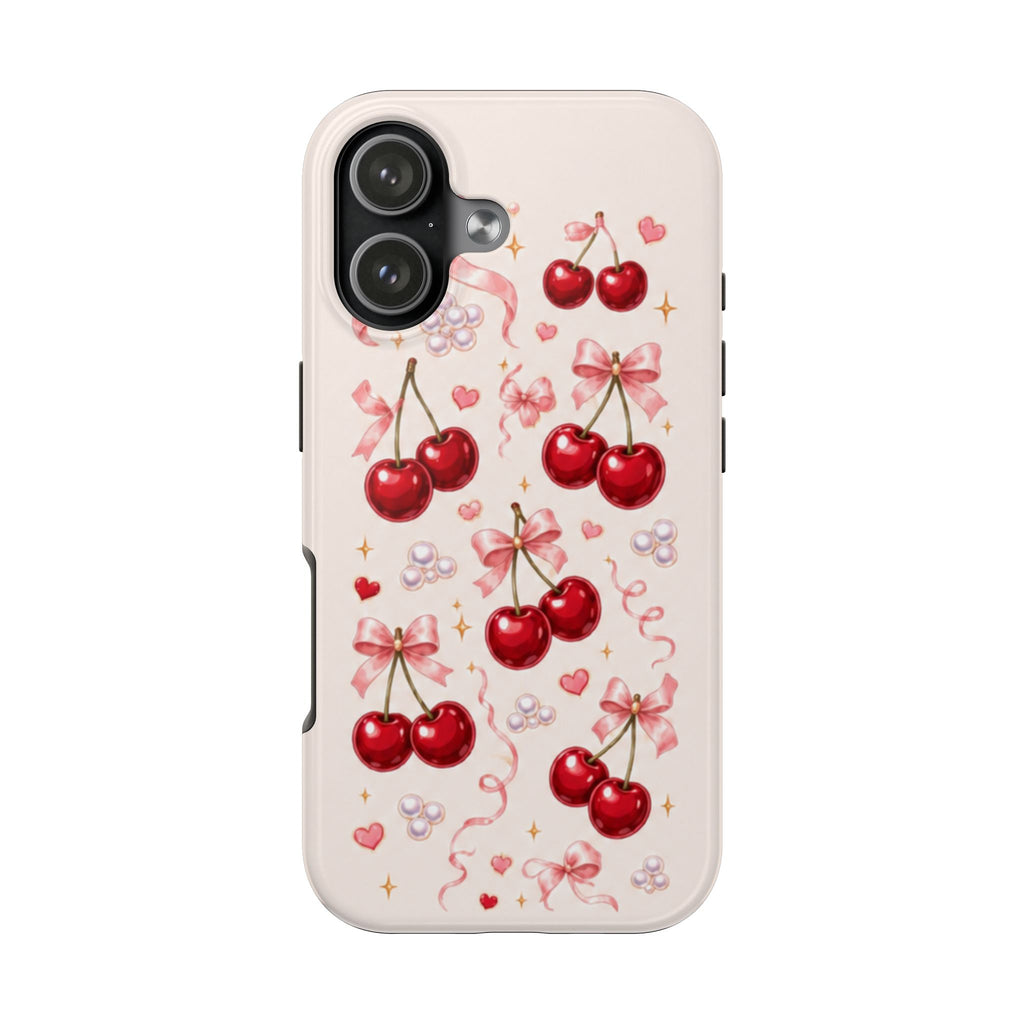 Vintage Cherry Pink Bow Tough iPhone Case